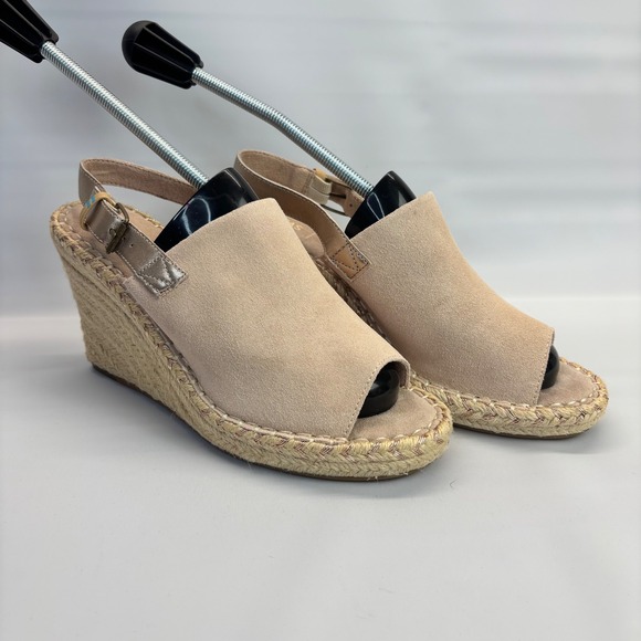 TOMS Women's Wedge Sandals Espadrille Peep Toe Ankle Strap Beige Size 9 - Picture 1 of 10